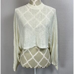 Wilfred Free Aritzia Linen Blend Sheer Cropped Sweater Cream XS‎ FLB7-3666-19